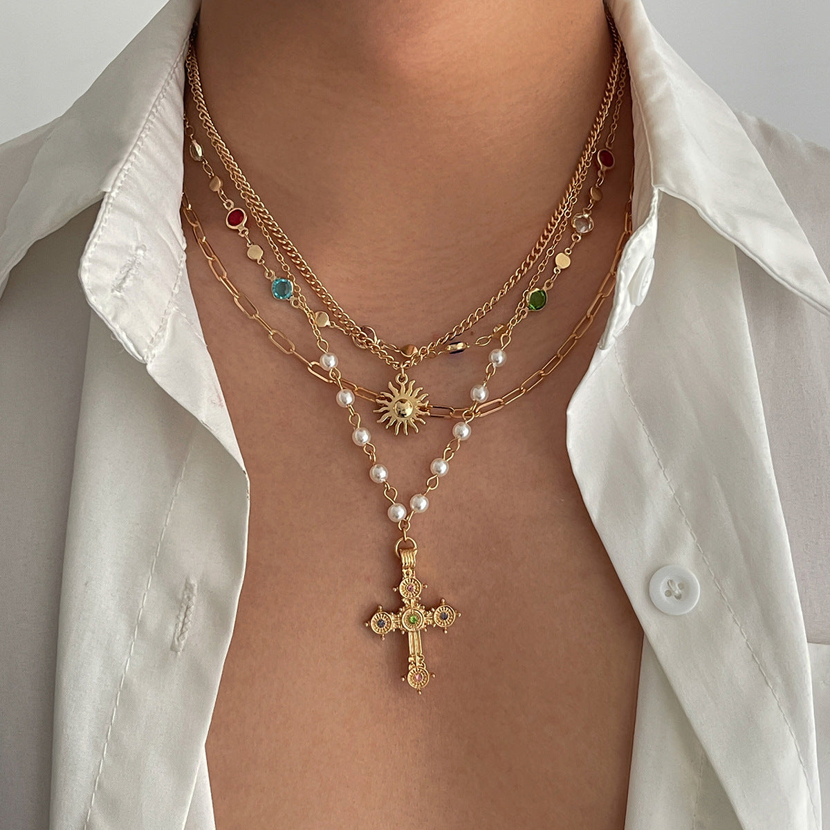Emersynn Crystal Sun Cross Necklace [YNPJRYRM]