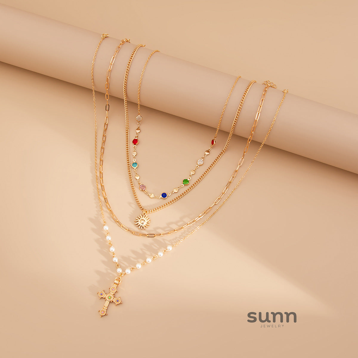 Emersynn Crystal Sun Cross Necklace [YX9JHL7T]