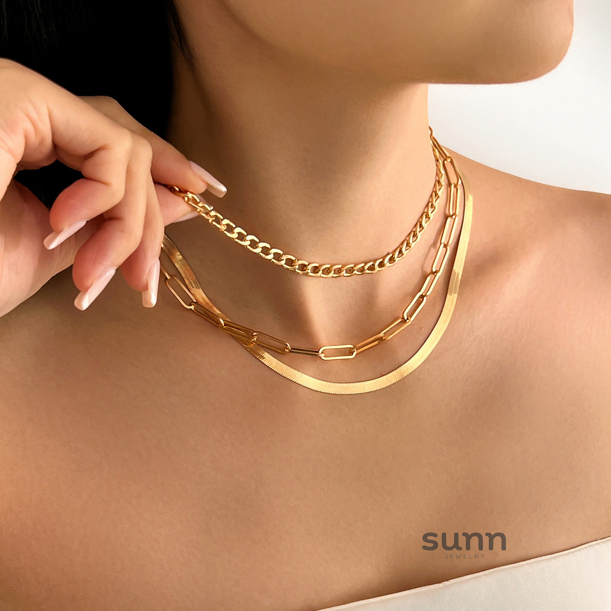 Emiko Layered Snake Chain Necklace Set [ZVQ9K90Y]