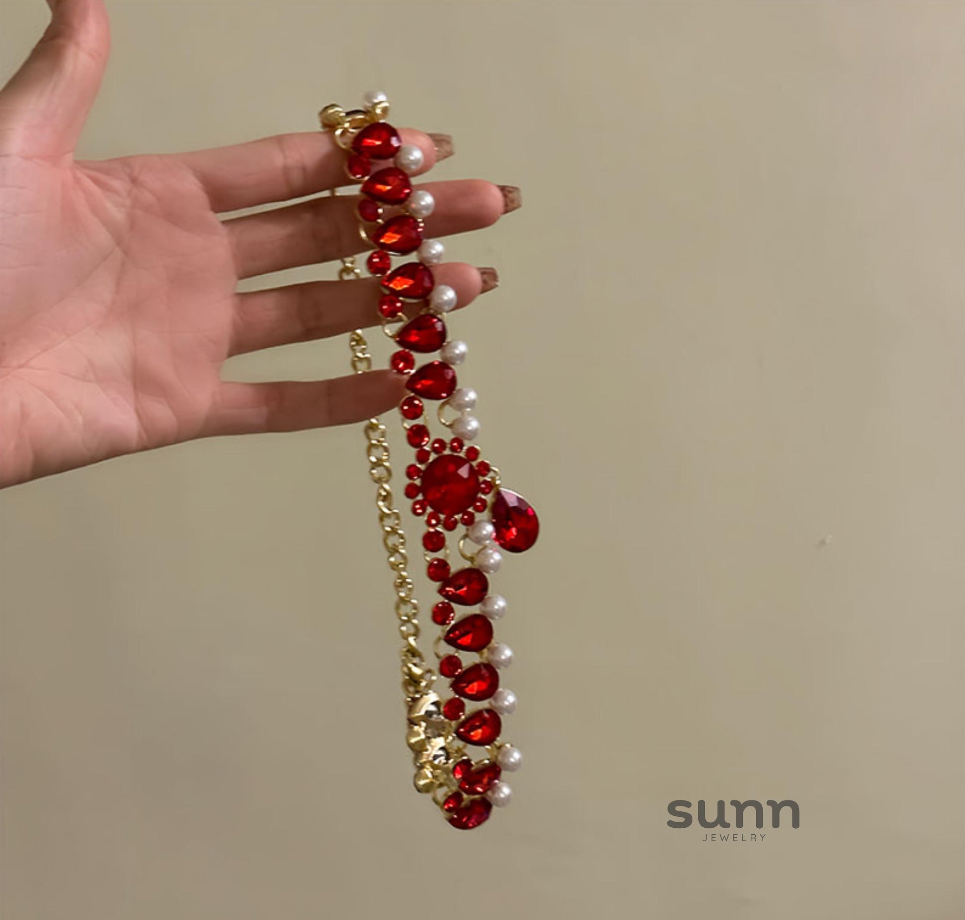 Emilly Red Crystal Pearl Choker [WDGE4JA9]