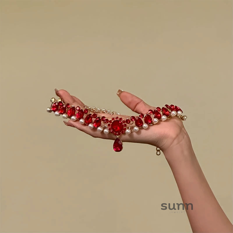 Emilly Red Crystal Pearl Choker [NZHBLKJ4]