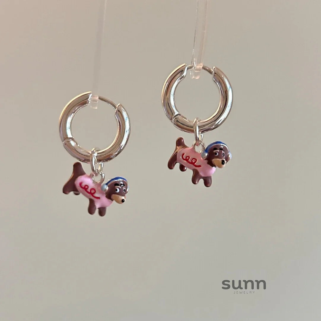 Esmeralda Pink Dachshund Earrings