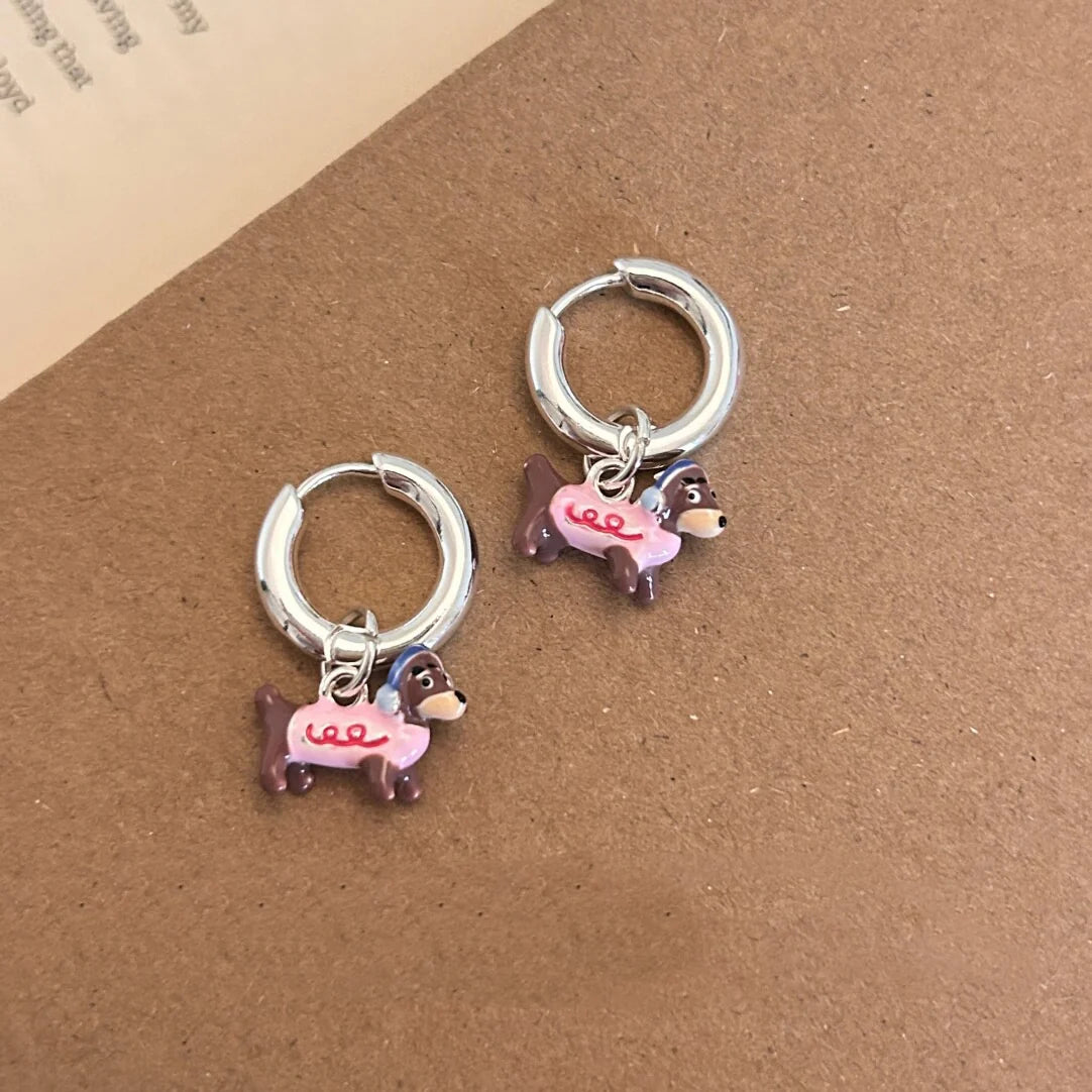 Esmeralda Pink Dachshund Earrings