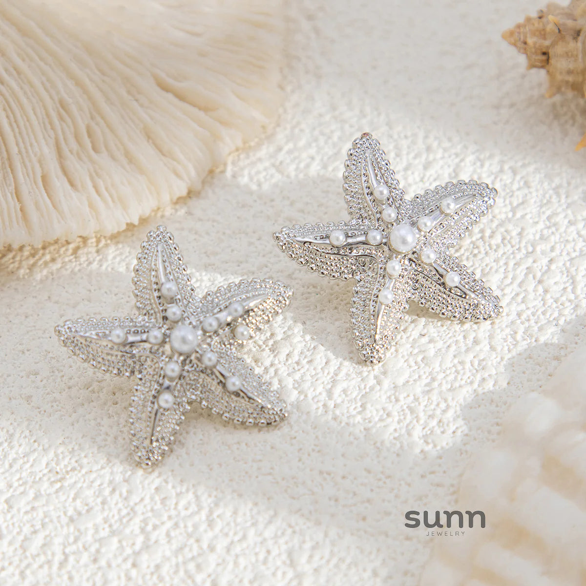 Estefania Faux Pearl Starfish Stud Earrings