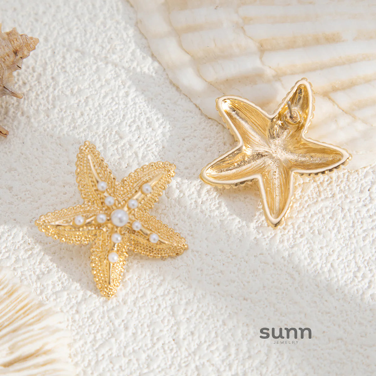 Estefania Faux Pearl Starfish Stud Earrings