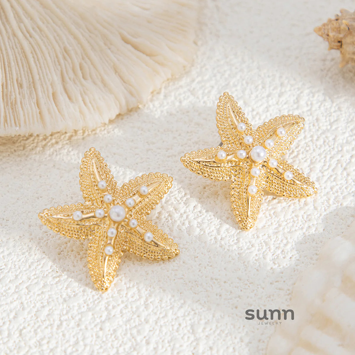 Estefania Faux Pearl Starfish Stud Earrings