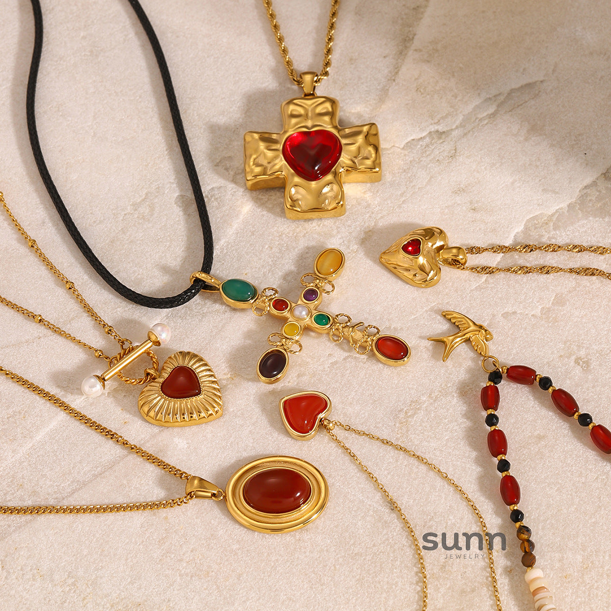 Etta Layered Heart Cross Necklace [1NSXGV1Q]