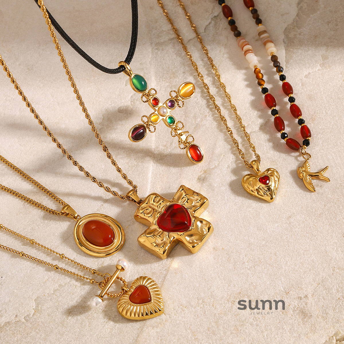 Etta Layered Heart Cross Necklace [NKGHX3Y9]