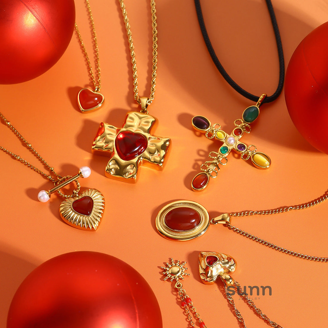 Etta Layered Heart Cross Necklace [5ZKMIJGK]