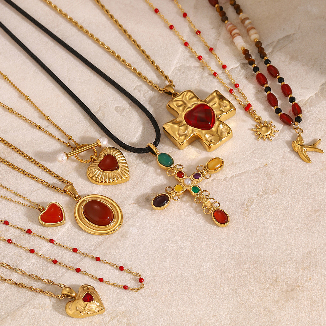 Etta Layered Heart Cross Necklace [5ZKMIJGK]