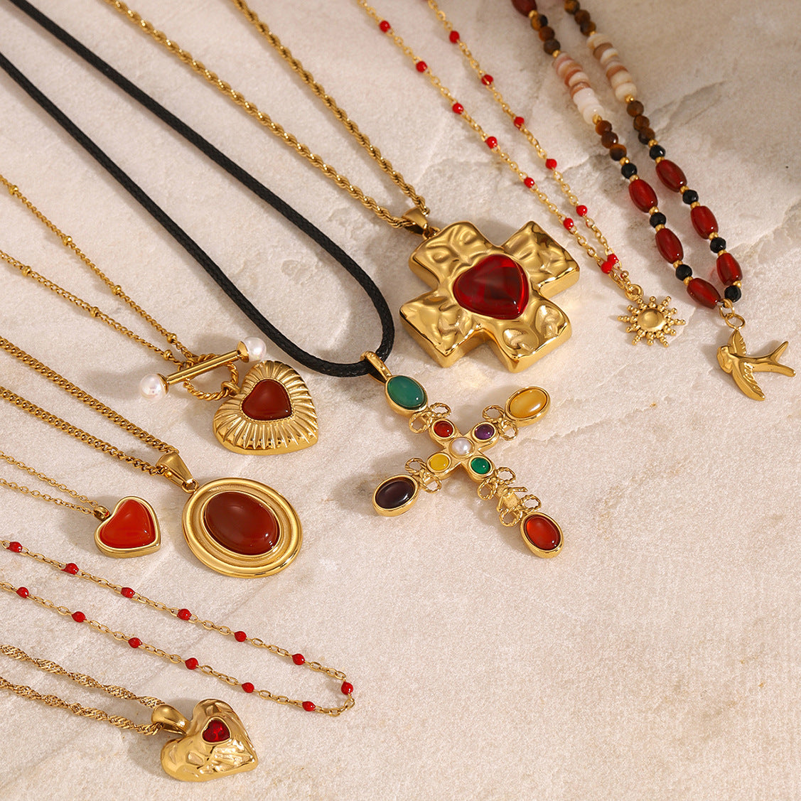 Etta Layered Heart Cross Necklace [5ZKMIJGK]