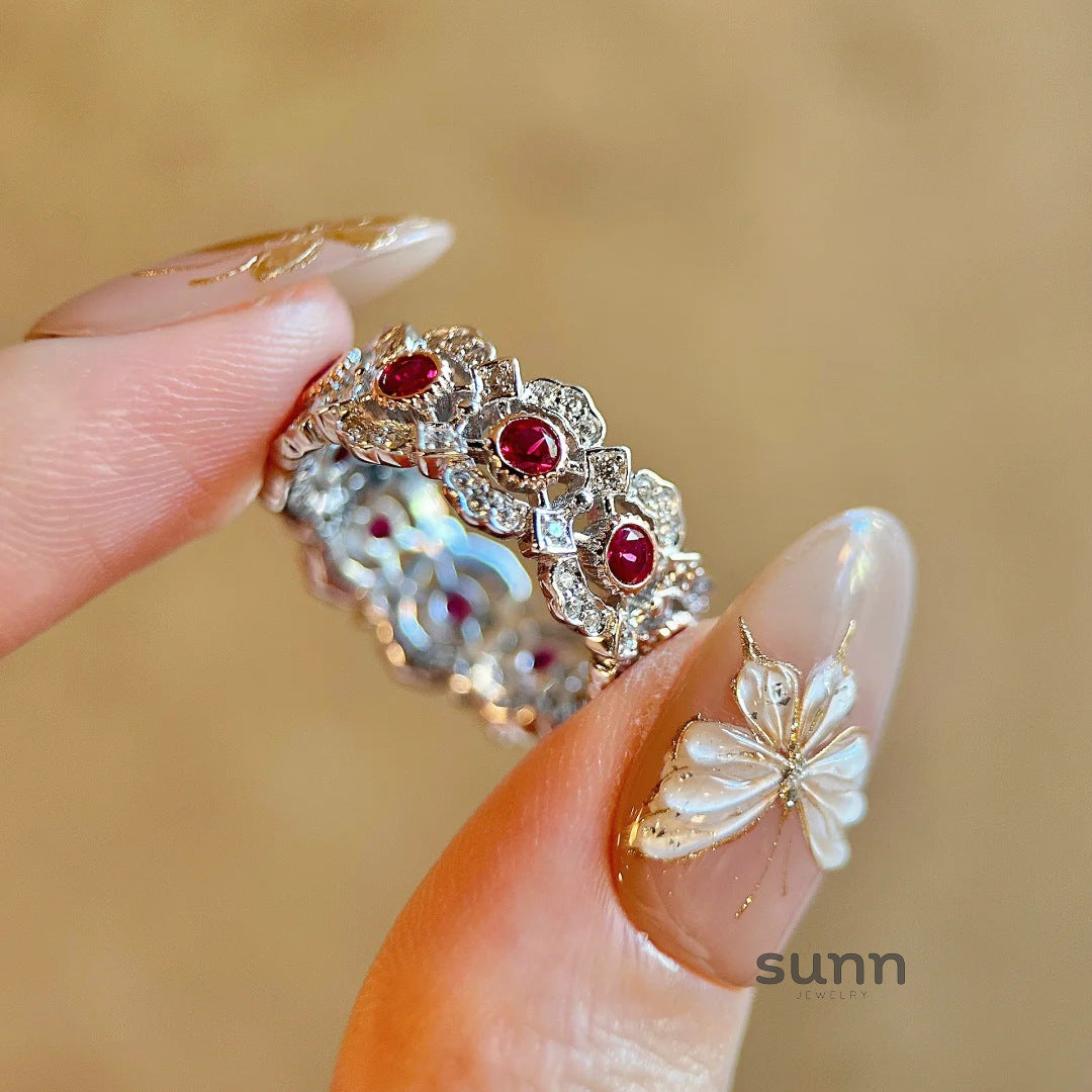 Eulalia Red Crystal Halo Ring [YWVM9N79]