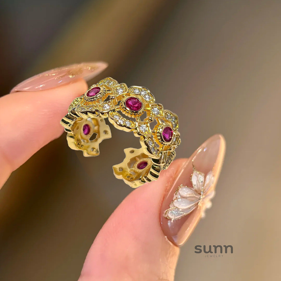Eulalia Red Crystal Halo Ring [GGC2V3CH]