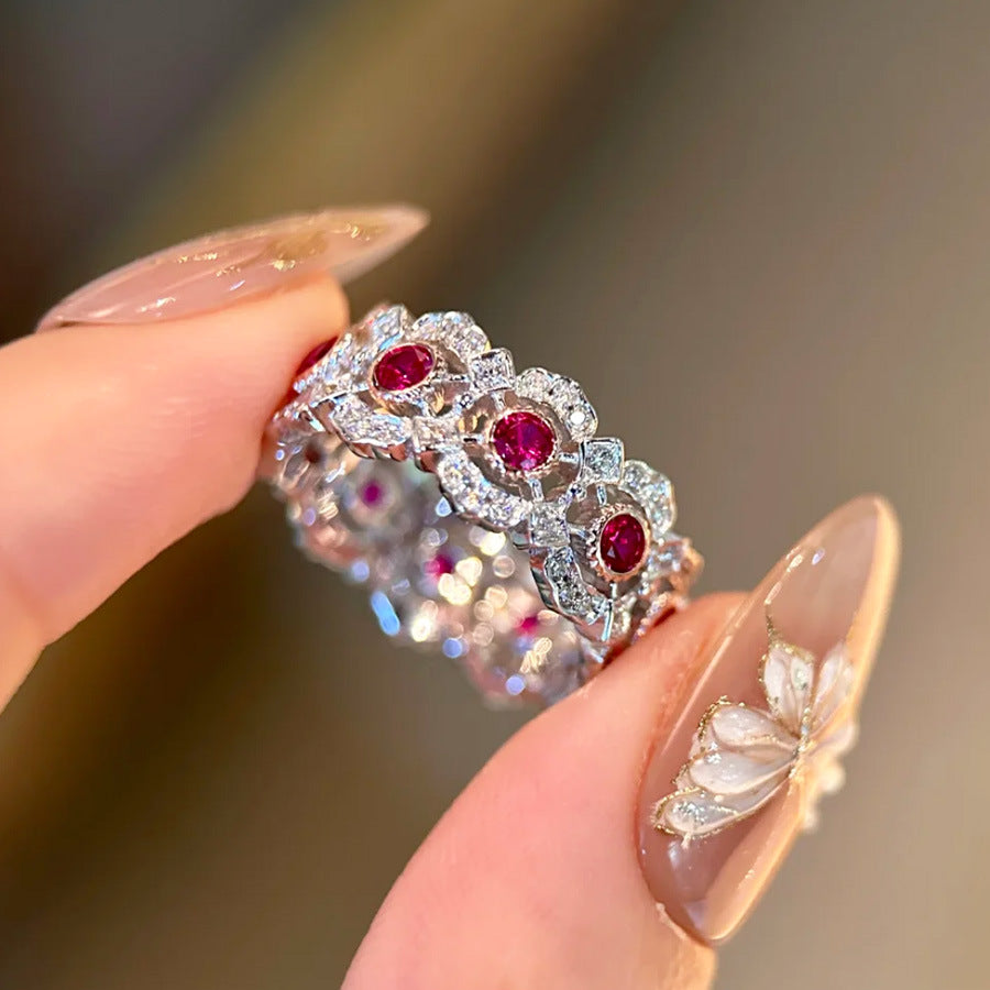 Eulalia Red Crystal Halo Ring [MR8VXQPY]