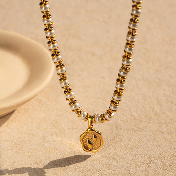 Evaleigh Layered Pearl Coin Necklace [6L64J7HR]