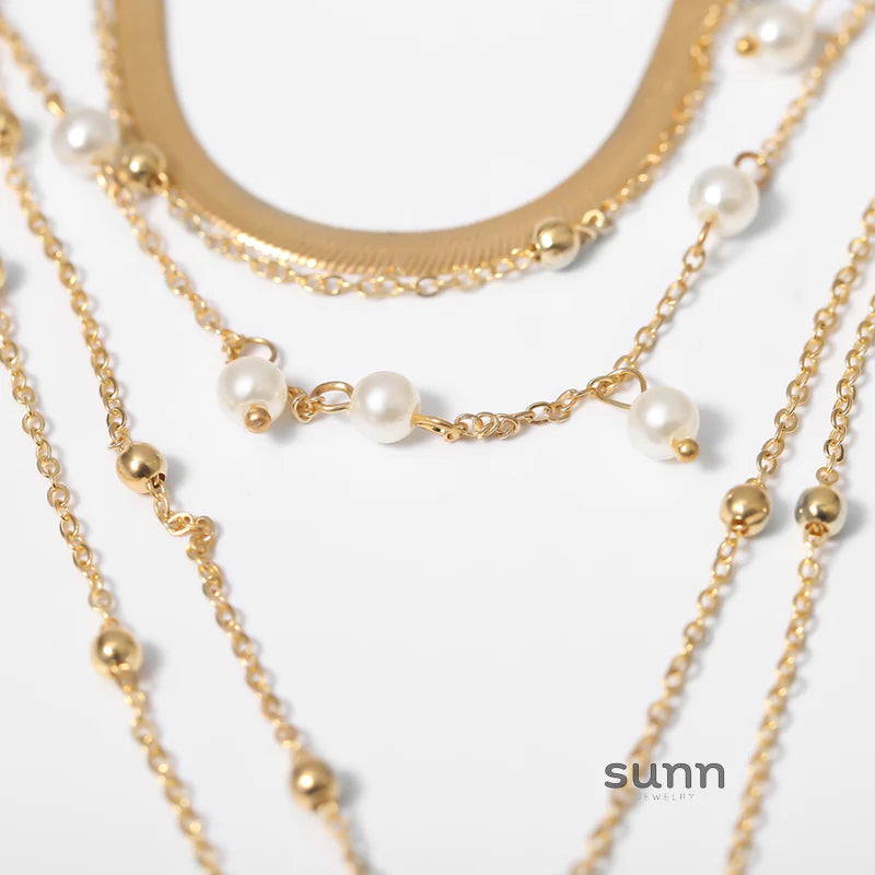 Evanna Golden Layered Pearl Necklace
