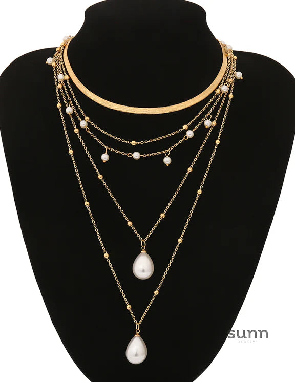 Evanna Golden Layered Pearl Necklace