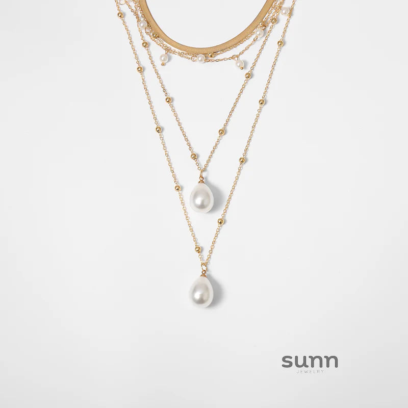 Evanna Golden Layered Pearl Necklace