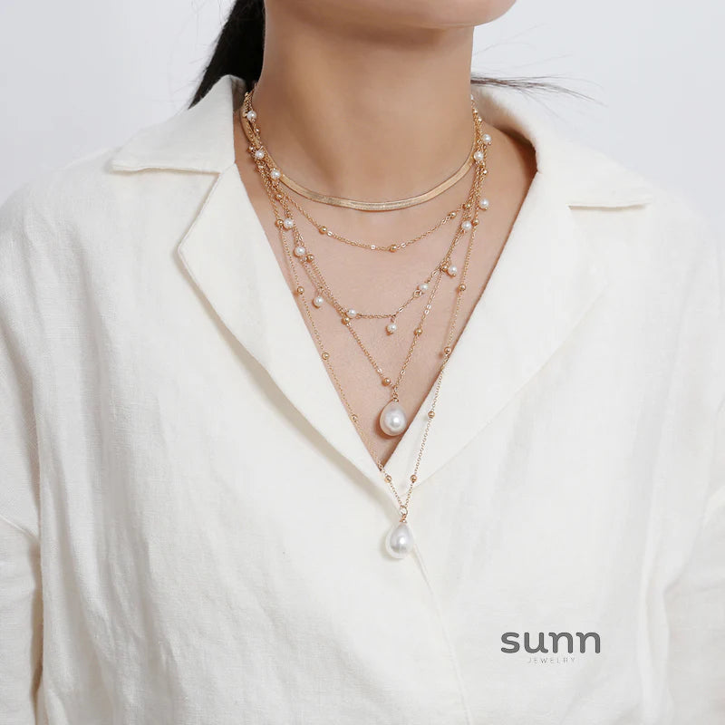 Evanna Golden Layered Pearl Necklace
