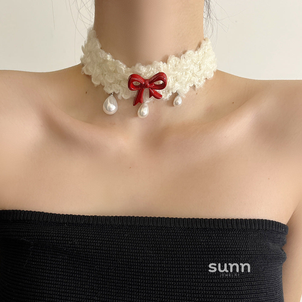 Evy Pearl Bow Choker [AHIQE2OU]