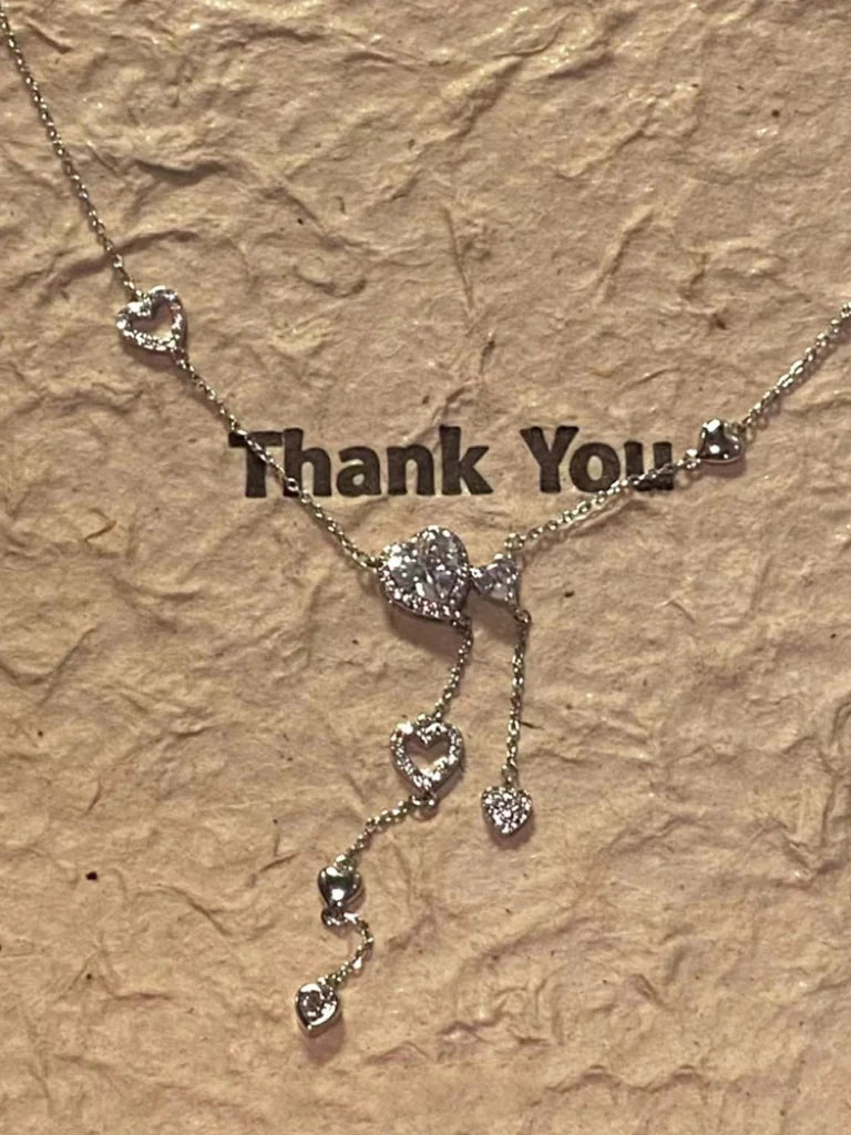 Evyn Sparkling Heart Tassel Necklace
