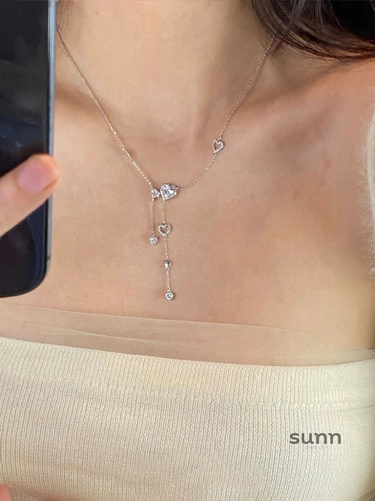 Evyn Sparkling Heart Tassel Necklace