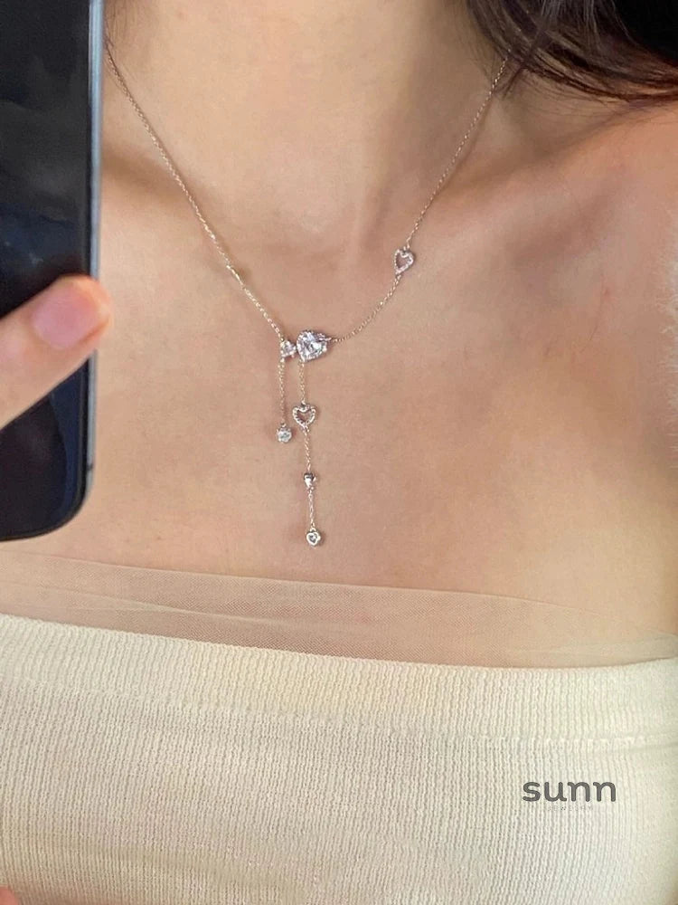 Evyn Sparkling Heart Tassel Necklace