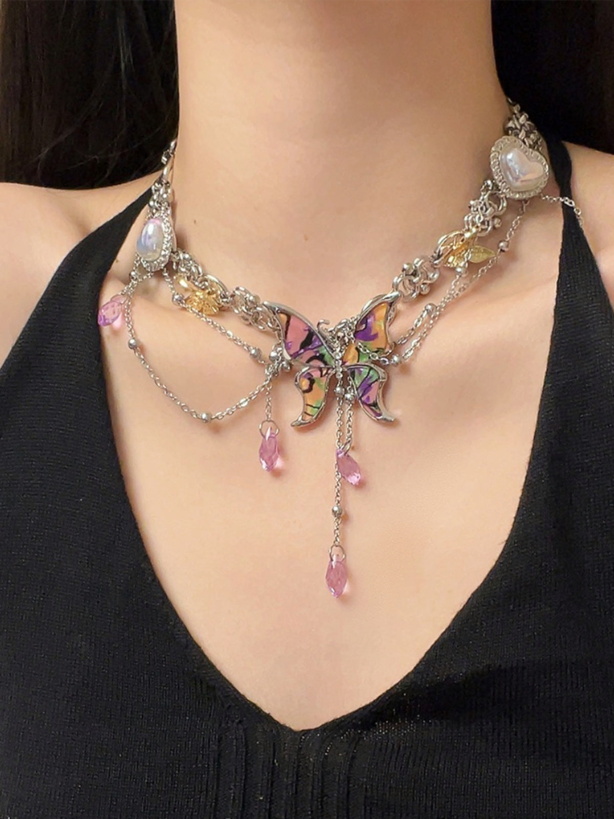 Ezri Butterfly Tassel Clavicle Necklace [OAJCD73C]