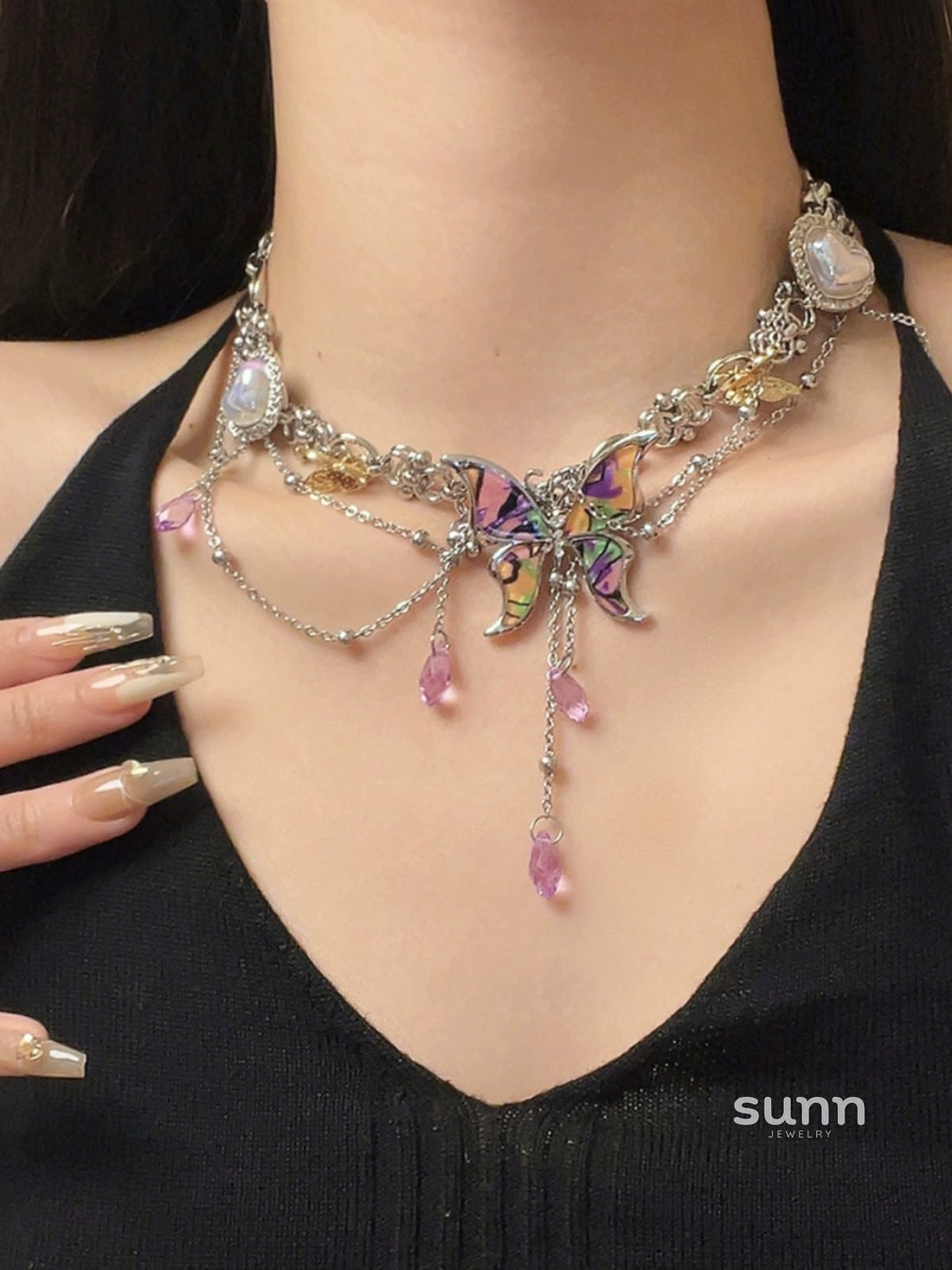Ezri Butterfly Tassel Clavicle Necklace [OAJCD73C]