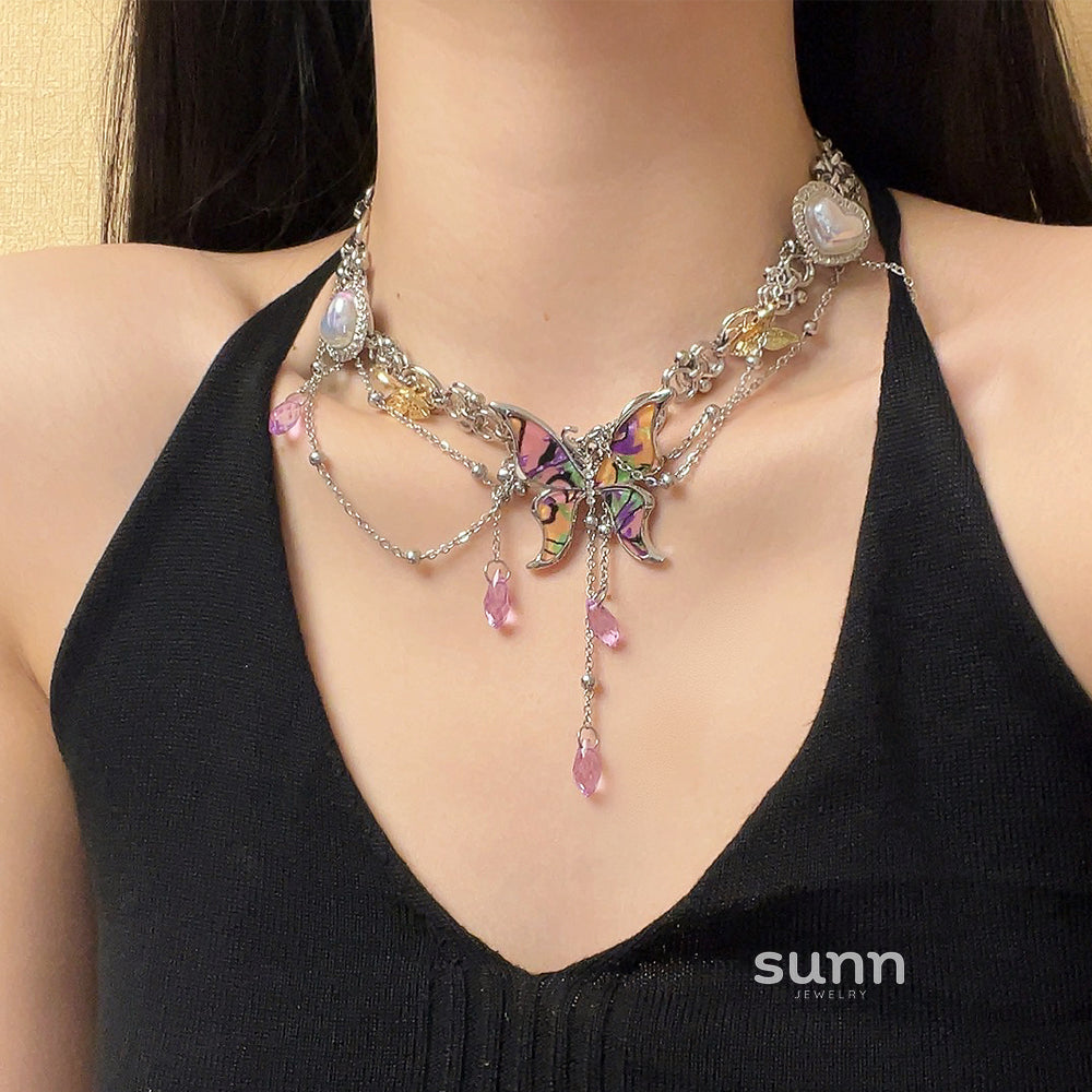 Ezri Butterfly Tassel Clavicle Necklace [JA4HRCZR]