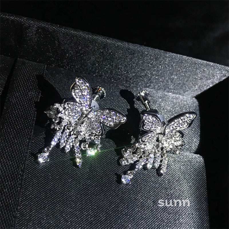 Faiza Zircon Butterfly Drop Earrings [EKMFBG1M]