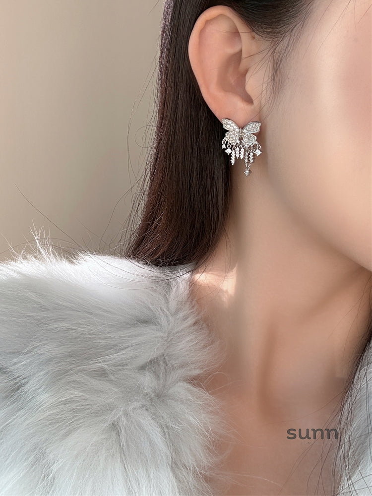 Faiza Zircon Butterfly Drop Earrings [35CZI623]
