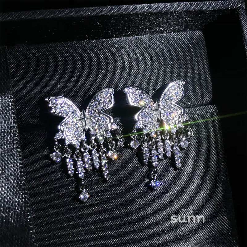 Faiza Zircon Butterfly Drop Earrings [2T4KH2BS]