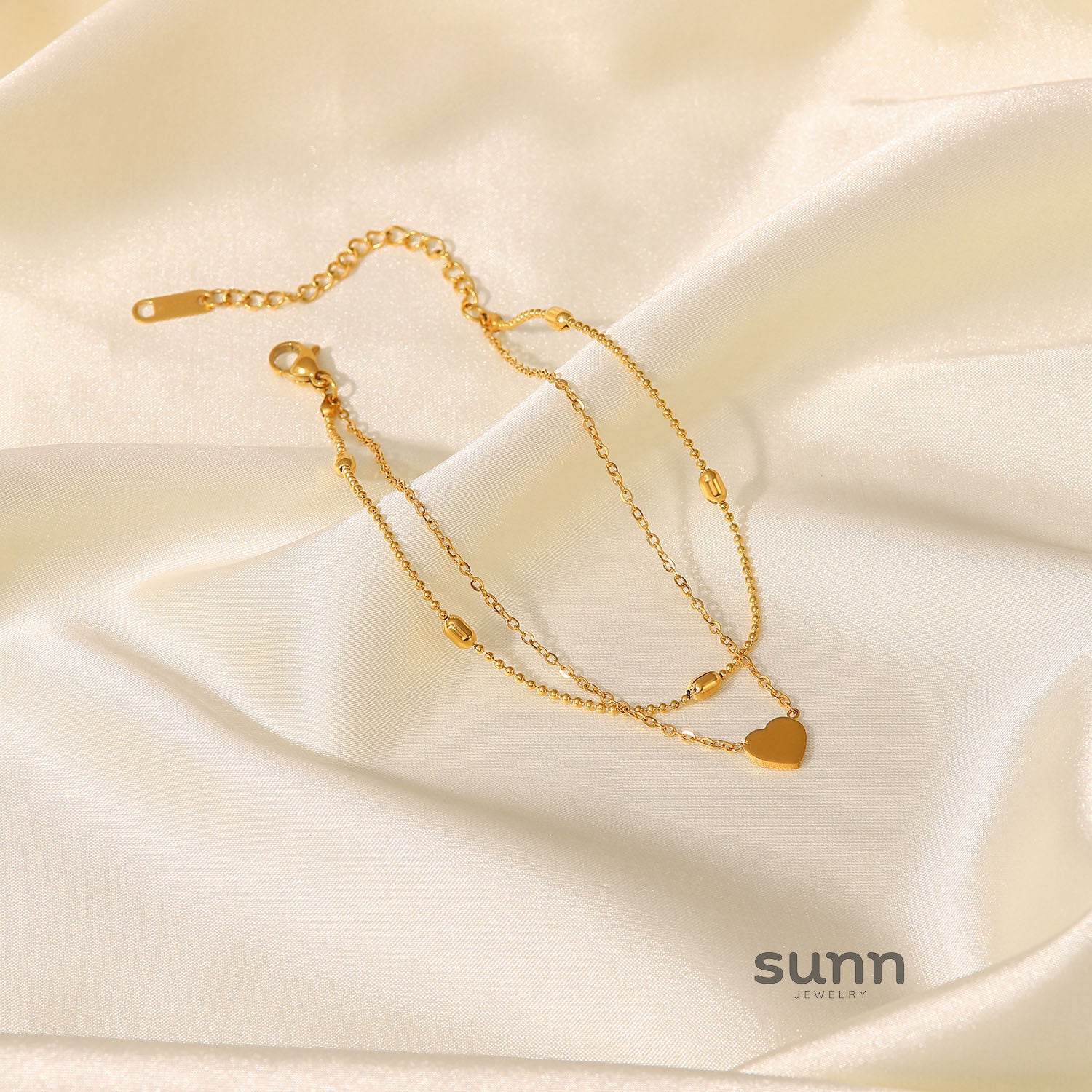 Falynn Gold-Toned Heart Anklet [U2TOZ4BE]