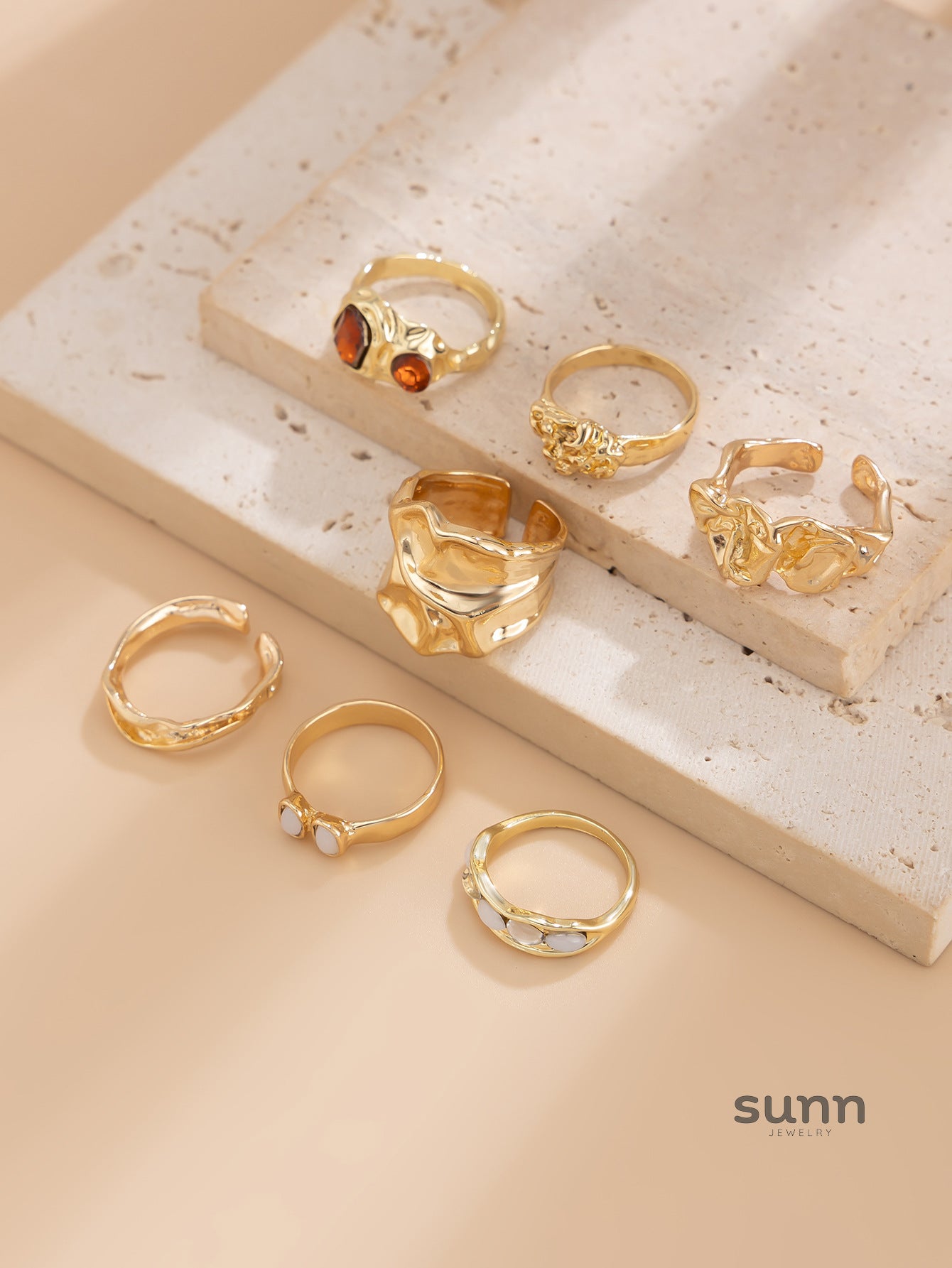 Faye Irregular Pleated Ring Set [W3ZGQH40]