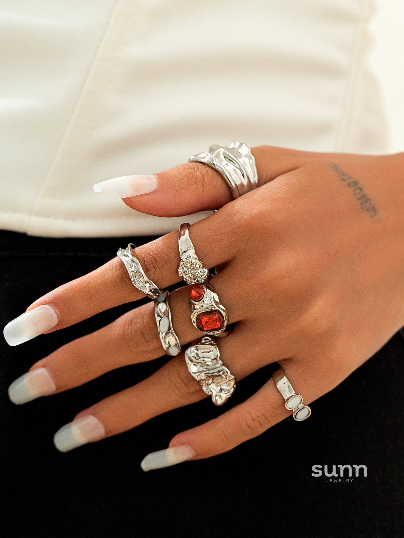 Faye Irregular Pleated Ring Set [GJMSJ6NC]