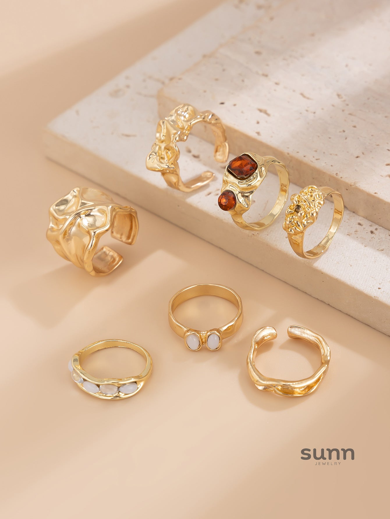 Faye Irregular Pleated Ring Set [VGQZAN1H]