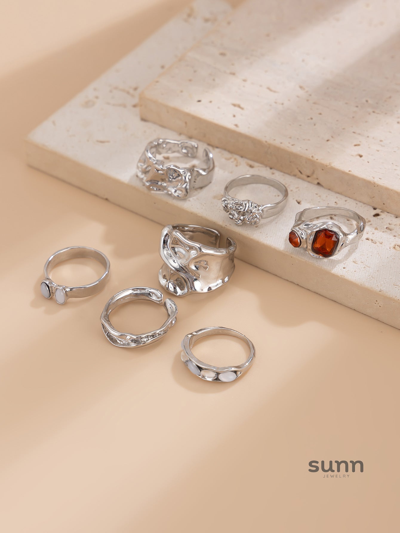Faye Irregular Pleated Ring Set [Z1LE8MTR]