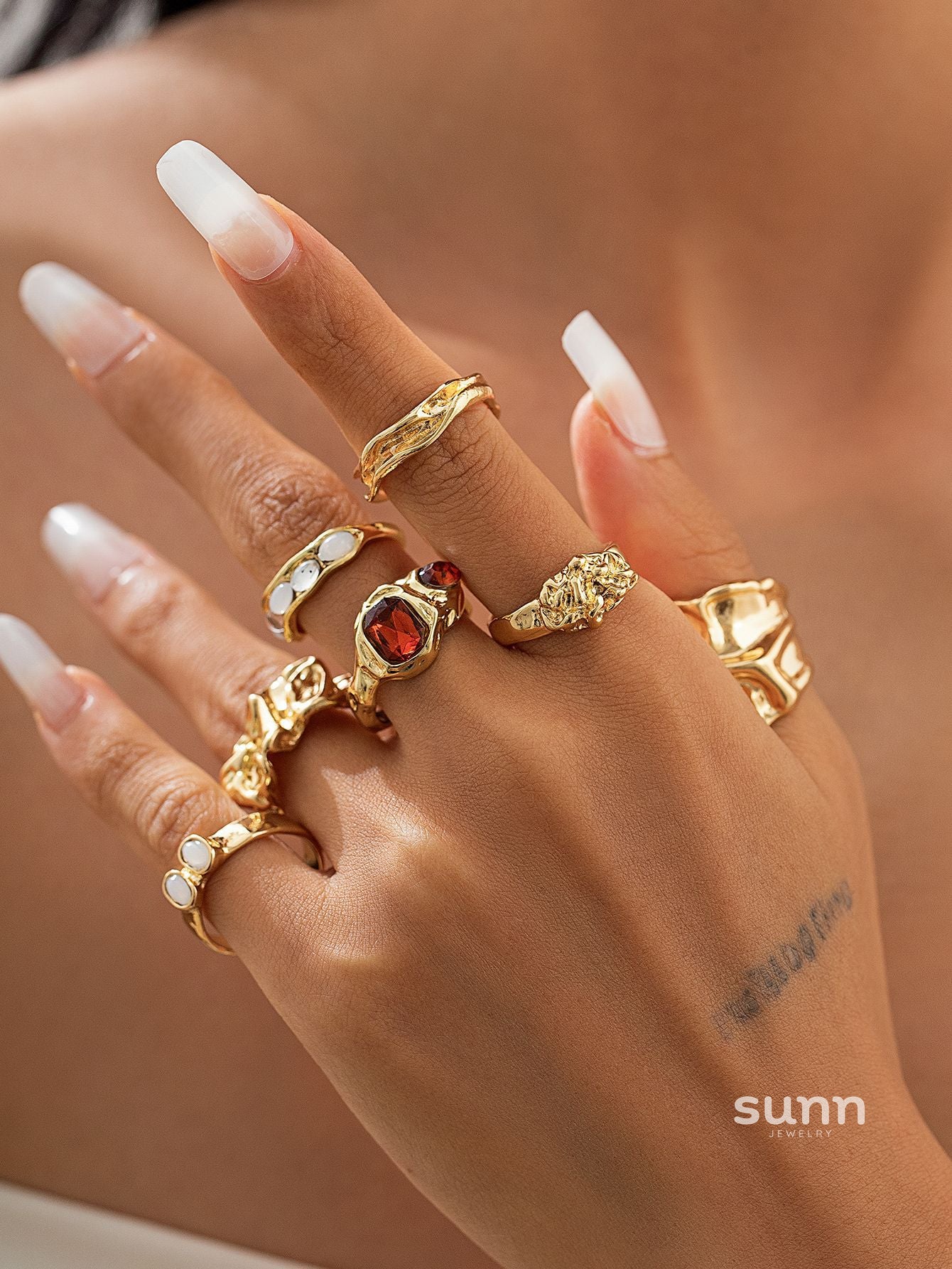 Faye Irregular Pleated Ring Set [HNNKX0CZ]
