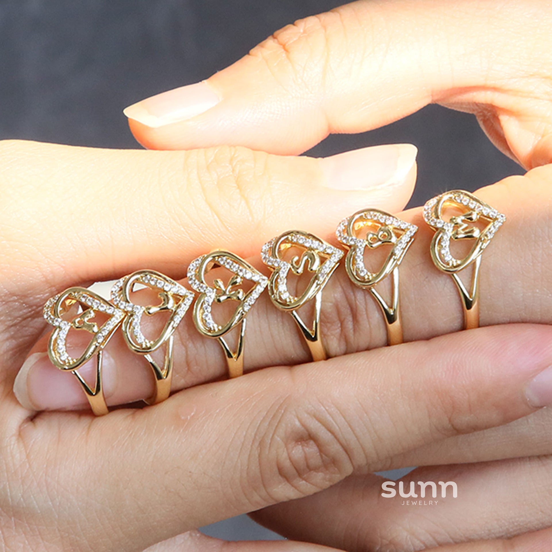 Fraidy Gold Heart Initial Ring [37T5K0O1]