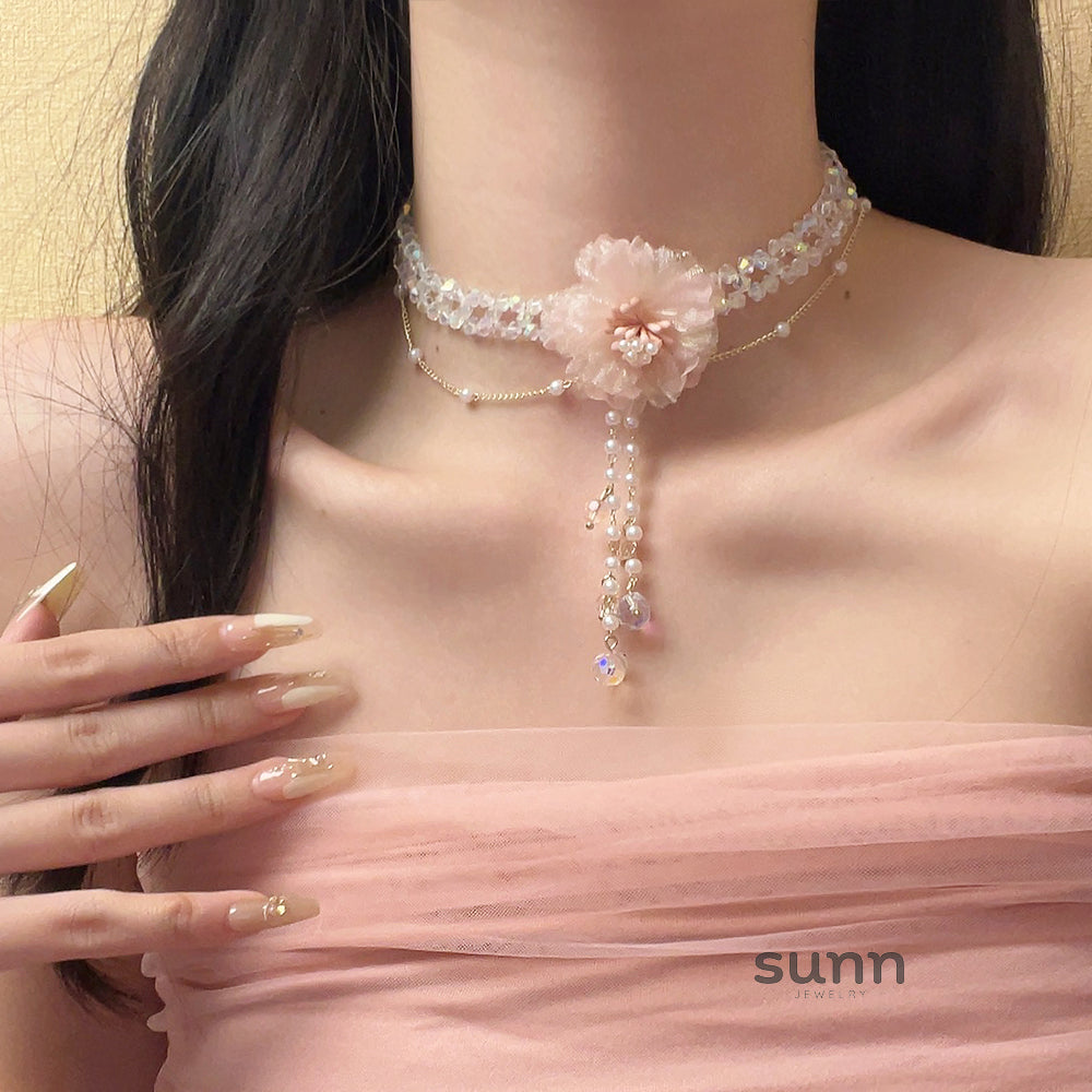 Freyja Crystal Mesh Pearl Necklace Set [QSDO3P2Q]