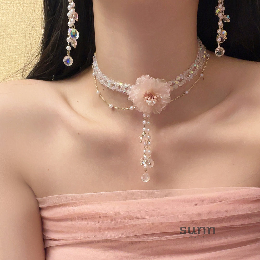 Freyja Crystal Mesh Pearl Necklace Set [OMF13E4L]
