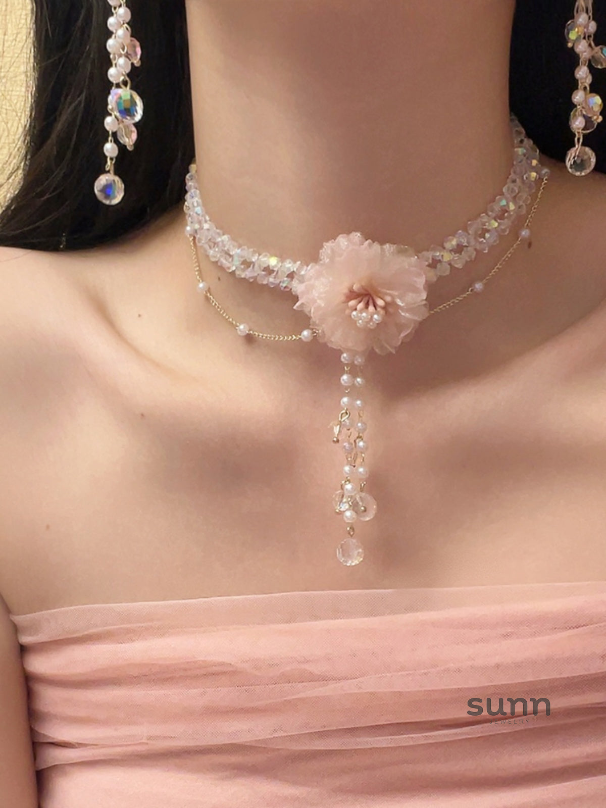 Freyja Crystal Mesh Pearl Necklace Set [SXBN3QOK]
