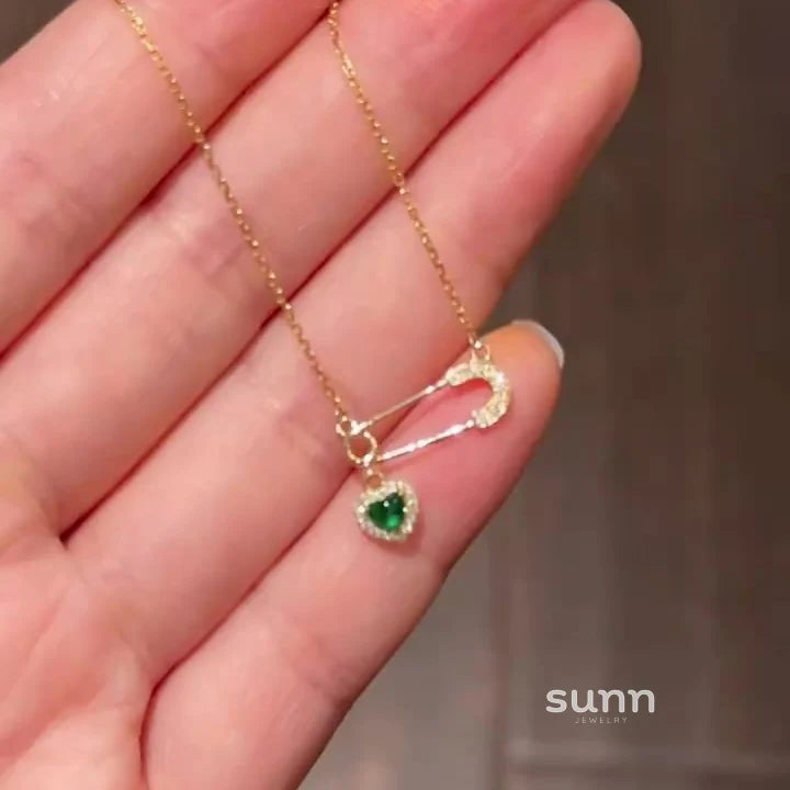 Gabriela Emerald Heart Pin Necklace