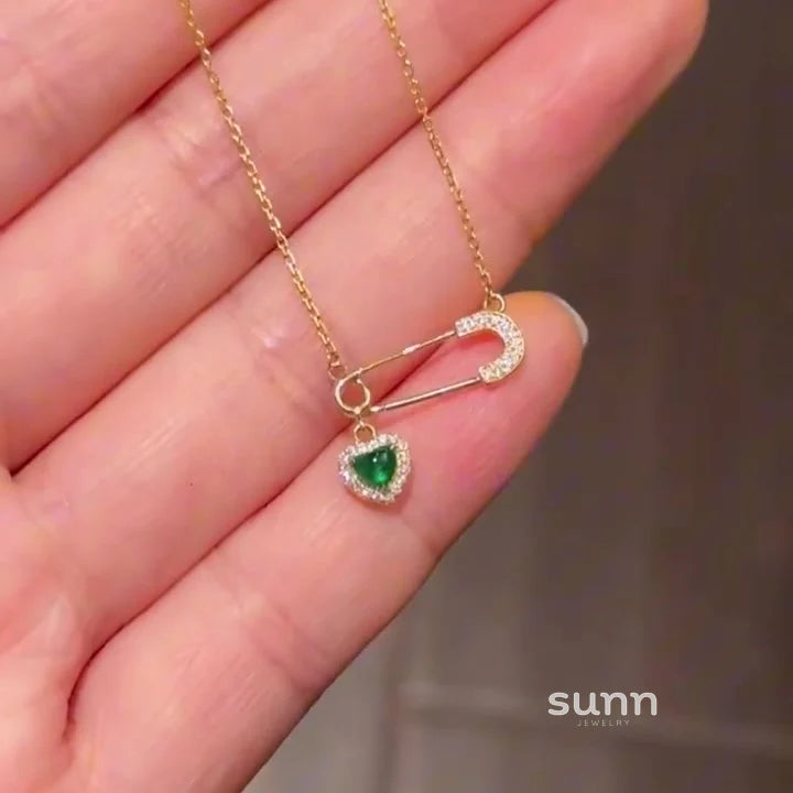 Gabriela Emerald Heart Pin Necklace