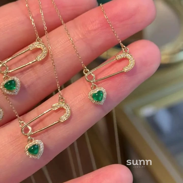 Gabriela Emerald Heart Pin Necklace