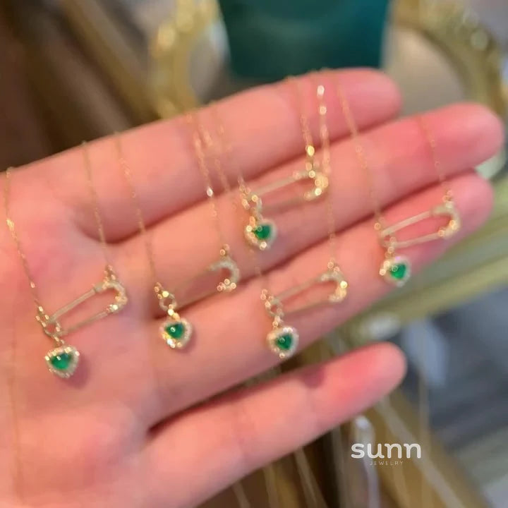 Gabriela Emerald Heart Pin Necklace