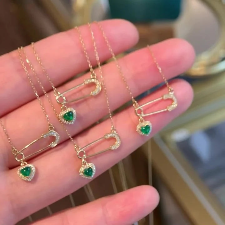 Gabriela Emerald Heart Pin Necklace