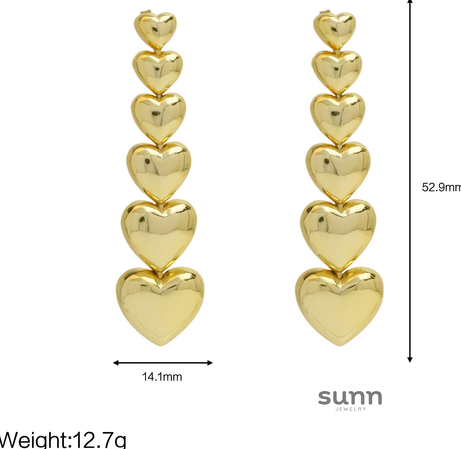 Gemma Gold Heart Drop Earrings [B0DPD1IB]