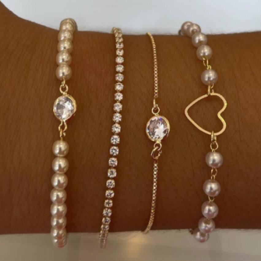 Gentry Rhinestone Pearl Bracelet Set [PK32CK54]